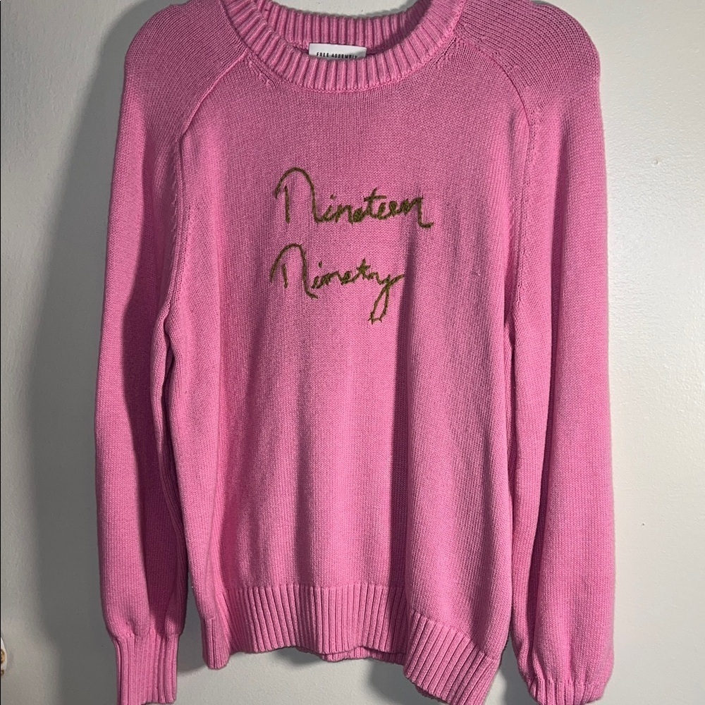 Reworked Embroidered Year 1990 Pink Women's Knit Sweater